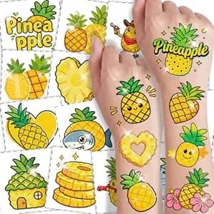 108 Pcs Glitter Pineapple Temporary Tattoos For Kids - Waterproof Pre-Cut Fruit Tattoos, Hawaiian Luau Party Favors For Summer Pool & Beach Events, Birthday Goodie Bag Stuffers
