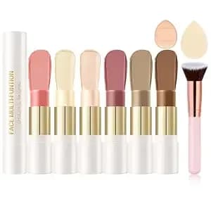6 Colors Cream Contour Stick Makeup Kit, Cool Tone Face Collection Set A - Shades With Highlighter & Bronzer & Blush Stick For Sculpt The Cheeks, Dewy & Matte Finish, Long Lasting, For All Skin