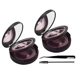 2 Pcs Eyelash Storage Case With Mirror – 2-Layer Circle Lash Box, Travel-Friendly Organizer With Lash Holder & Disposable Mascara Brushes (Black)