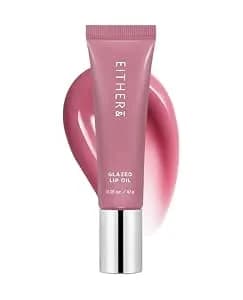 Either& Glazed Lip Oil, Korean Lip Gloss, Tinted Lip Balm, Bonny 02 - Moisturizing Lip Oil For Shine, Sheer Vibrant Color, Glossy Everyday Makeup, Dry Lips Care (10g)