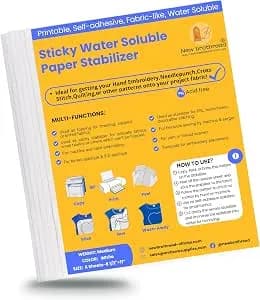 New Brothread 6pcs 8.5"x11" Sticky Water Soluble Embroidery Stabilizer - Printable Paper Stabilizer, Medium Weight, Allowed For Print Or Draw Patterns, Best For Hand & Machine Embroidery