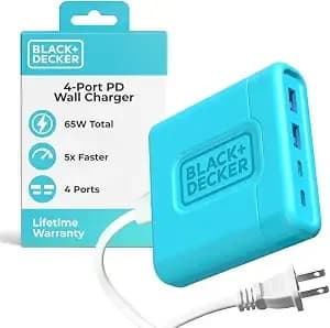 Black+Decker Usb C Fast Charger 65w 4 Port,Usb C, Blue - Charging Station Hub Block Typec Wall Charger Power Strip Adapter Plug 2 Usbc 2 Usba For Ipad, Iphone, Pixel, Note