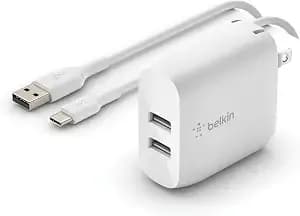 Belkin 24w Dual Port Usb Wall Charger W/ Usb-C Cable Included - Fast Charging Iphone 16 Charger For Power Bank, Ipad & Ipad Pro, Samsung Galaxy s25, Google Pixel, & More