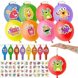 72 Pcs Monster Party Favors For Boys Girls - 48 Pre-Cut Temporary Tattoos, 24 Little Monster Punch Balloons, Birthday Party Decorations Supplies, Goodie Bag Fillers