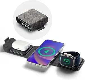 Mophie 3-In-1 Travel Charger With Magsafe - Portable Wireless Charging Hub, Compatible W/Apple Devices, Iphone 17/16/15/14/13/12 Series, Apple Watch Series 11 To 1 & Ultra, Airpods Pro/3rd Gen, Black