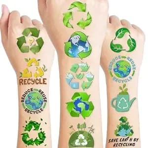 100 Pcs Recycle Temporary Tattoos - Birthday Party Decorations, Earth Environment Recycling Trash Theme, For Boys Girls Classroom School, Game Prizes Reward