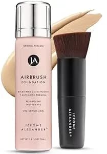 Jerome Alexander Magic Minerals Airbrush Foundation 2pc Set - Light Medium - Includes Kabuki Brush, Fine Mist Spray Application, Buildable Coverage For Mature Skin, Anti-Aging For Radiant Skin