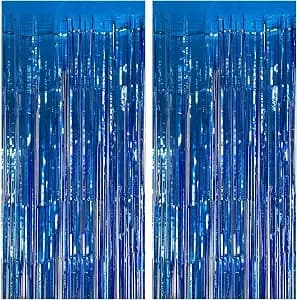 2 Pack Blue Party Decorations Ocean Party Decor Supplies Blue Party Streamers Birthday Decorations Tinsel Foil Fringe Curtains Photo Booth Props Celebration Decorations