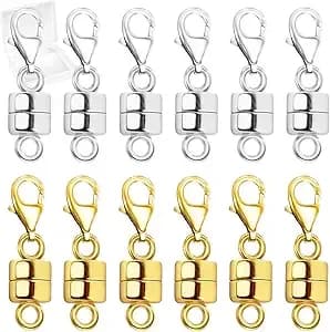 Mkcyd Magnetic Necklace Clasps And Closures With Lobster Clasp - 14k Gold And Silver Magnetic Jewelry Clasps For Necklace Extender Bracelet, Extra Strong Magnet Clasp Converters For Women