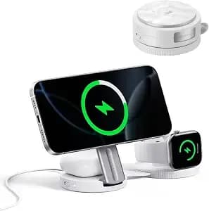 Ef Ecoflow Rapid Mag 3-In-1 Magnetic Wireless Charging Station, qi2.2 25w Foldable Magsafe Charger Stand For Iphone 17/16/15, Apple Watch & Airpods, Travel-Ready, With 45w Adapter, White