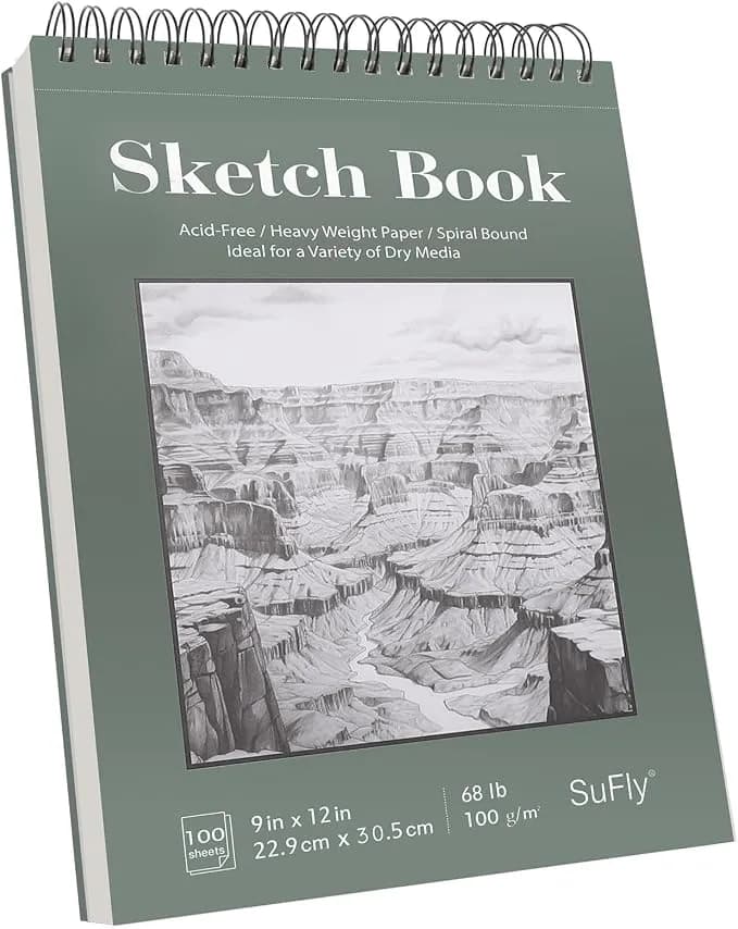 Sufly Sketch Book 9x12, 100-Sheet Drawing Paper Pad, 68lb/100gsm, Acid-Free - Top Spiral Sketchbook, Sketch Pads For Drawing, Art Supplies For Kids & Adults, Art Class Gift For Beginners, Artists & Teens