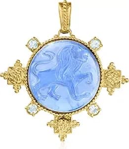 Ross-Simons Italian Tagliamonte Blue Venetian Glass Lion Pendant With 1.00 Ct. T.W. Sky Blue Topaz In 18kt Gold Over Sterling
