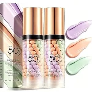 2pcs 3 In 1 Primer For Face Before Makeup, One Step Color Corrector Face Makeup Primer, Tinted Moisturizer With Spf, Tinted Sunscreen For Face, Spf 50, Oil Control, Even Skin, Natural Finish (Set A)