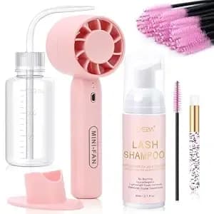 Emeda Lash Shampoo Kit 2.02 Fl.Oz Lash Cleaning Kit With Fan (Pink)
