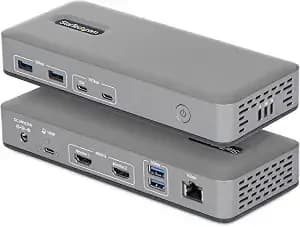 Startech Driverless Usb-C Dual 4k 60hz Hdmi Windows Dock, 6x Usb 10gbps - Plug-And-Play Via Displayport Alt Mode, 100w Power Delivery, Usb-A And Usb-C, Gigabit Ethernet And Lock Slots