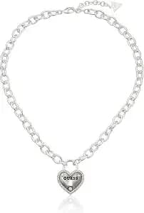 Guess "Basic" Silver Framed Heart Logo Pendant Necklace, 18" + 2" Extender