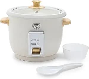 Greenlife Rice Cooker With Removable Pfas-Free Ceramic Nonstick Pot, 3-Cups Uncooked/6-Cups Cooked, Grains & Oatmeal Multicooker, Compact One-Switch Design, Auto Keep Warm, Easy Clean, Cream