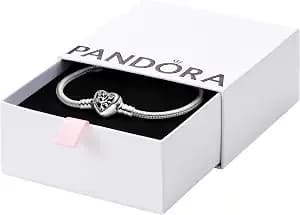 Pandora Snake Chain Sterling Silver Bracelet And Heart Clasp, Size 19 Cm