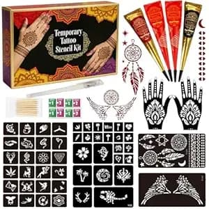 Temporary Tattoo Kit 4pcs 3colors Stencil White Tattoo Outline Pen Swabs - Long-Lasting Colors(2 Cherry Red 1 Black 1 Maroon),Diy Body Art Skin Painting Designs For Women Men Kids Party Gifts