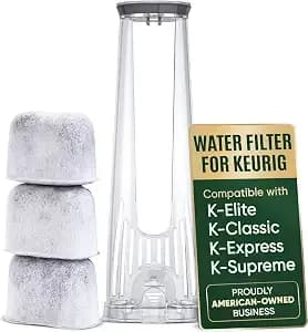 Keurig Water Filter Starter Kit - Tall Handle Filter Holder Replacement - 3 Charcoal Cartridges For 6 Months Of Better-Tasting Coffee - Fits K-Classic, K-Supreme, K-Express, K-Elite, K-Slim & 2.0