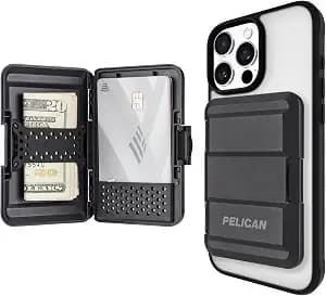 Pelican Magsafe Wallet For Iphone - Slim Magnetic Phone Wallet - Black - Heavy Duty Mil-Std Snap-On Magnetic Card Holder - Detachable Hard Magsafe Wallet For Iphone 17 Pro Max/16/15/14/13/Pixel 10