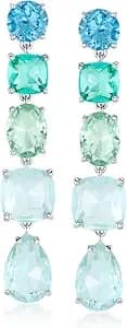 Ross-Simons Rhodium-Plated Linear Drop Earrings With Simulated Tonal Blue Gemstones