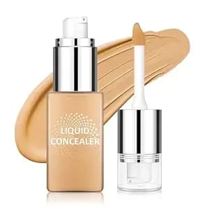 Liquid Concealer, Full Coverage Under Eye Concealer For Mature Skin -Medium - Hydrating Brighten Smooth Creamy Texture Concealer, Covers Dark Circle, Flawless Face Makeup, Color Correcting, Long-Lasting