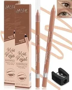 Nude Beige Gel Eyeliner Pencil,2pcs Waterproof Eye Liner Waterline Pen - Cream Eye Liner Waterline Pen, Nude Eyeliner Pencil With Sharpener,Longlasting Christmas Eye Makeup Kit For Older Women