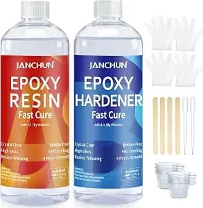 Janchun Crystal Clear Epoxy Resin Kit 16oz, Bubble-Free, Anti-Yellowing, Self Leveling Easy Mix 1:1 Coating And Casting Resin For Table Top, Molds, Tumbler Crafts, Painting, Jewelry, Diy Gifts