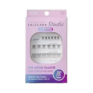 Falscara Studio Lash Extension Kit, Individual Lash Palette, 18 Stackable Lash Clusters, ‘Dark Chocolate Light’ False Eyelashes, Medium Volume, Length 10mm–14mm, Band Size 2mm-6mm