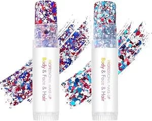 4th Of July Body Glitter Stick (2pcs), Red White Blue Hair Glitter Stick, 250 Anniversary Usa Merchandise, American Flag Makeup For Independence Day 250 Anniversary, Waterproof Face Glitter For Women