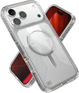 Speck Presidio Perfect Clear Grip For Iphone 17 Pro Max Case, Magsafe-Compatible, Slim Protective Case, Clear/Clear/Silver