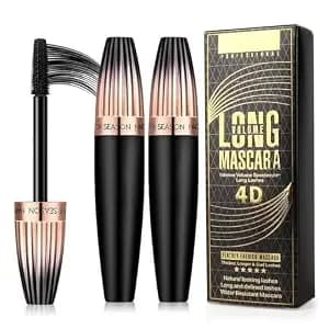 4d Silk Fiber Lash Mascara, Waterproof Mascara Black Volume And Length, Natural Lengthening And Thick, Smudge-Proof,No Clumping, Instantly Create The Look Of Lash Extensions, All Day Full, 2 Pack