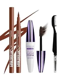 Waterproof Brown Mascara&Liquid Eyeliner Pen Set,Volumizing Colored 5d Fiber Mascara For Eyelash Volume And Length MáScara,Longlasting Smudgeproof Matte Color Eye Liner Pencil Women Party Stage Use