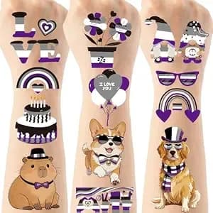 Asexual Pride Temporary Tattoos, 200+ Rainbow Theme Decorations, Inclusive Party Favors Fake Tattoo For Lgbtq+ Community, Pride Month Event Accessories (8 Sheets)