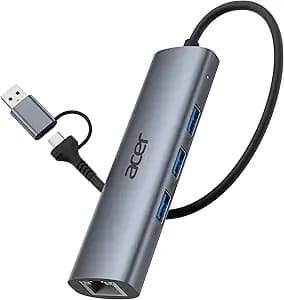Acer Usb To Ethernet Adapter, Usbc Hub Ethernet 1gbps With 3*Usb 3.0 - Usb To Network Adapter Aluminum Heat Dissipation, Driver Free For Laptop, Windows 10, 8.1, Mac Os, Macbook, Ipad (0.65ft)