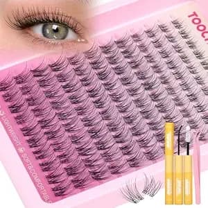 Toochunag Natural Lash Clusters Kit Wispy Lash Extensions Kit Venus 8-14mm Cluster Eyelash Extensions Invisible Band Lashes Clusters 120pcs C-Curly Eyelash Extensions Kit With Bond,Seal And Tweezers