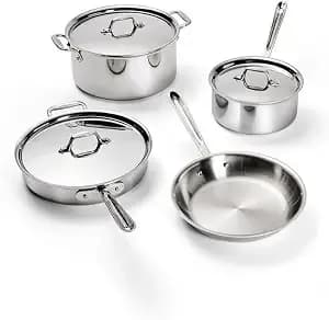 All-Clad d3® Stainless Steel 7 Piece Cookware Set- Made In Usa- Includes Frying Pans, Saucepan, SautéPan, Stockpot - Professional Grade -Oven Safe & Induction Compatible