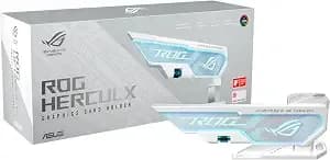 Asus Rog Herculx White Gpu Anti-Sag Holder, Solid Zinc Alloy Construction, Easy Toolless Installation, Included Spirit Level, Adjustable Height, Wide Compatibility, Aura Sync Rgb, 2 Year Warranty