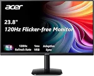 Acer kb242y - 23.8 Inch Ips Zero-Frame Full Hd (1920 X 1080) Monitor - Tilt - Up To 120hz Refresh - 1ms (Vrb) - Srgb 99% - Hdmi & Vga Ports - Adaptive-Sync Support (Freesync Compatible)