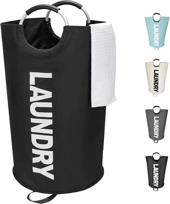 Maxsilan 90l Large Laundry Basket Bag, Collapsible Tall Hamper, Black - Freestanding Tall Laundry Bag & Foldable Washing Basket. Large Capacity Clothes Storage Bin With Durable Sturdy Handles