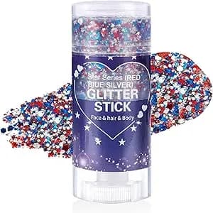Patriotic Body Glitter Stick,4th Of July Outfits And 250th Anniversary Accessories,Sparkling Face Hair Glitter Makeup For Women,Fourth Of July Red White Blue Waterproof Hair Glitter,Face Paint Gel Kit