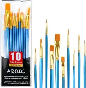 Aroic 10 Pcs Paint Brushes, Acrylic Oil Watercolor Painting Brush Set - Nylon Hair Brushes Artist Professional Drawing Kits For Adult, Kids Face Canvas Rock Painting Arts Crafts Supplies(1 Pack)