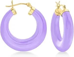 Ross-Simons Round Gemstone Hoop Earrings In 14kt Gold 1 1/8 Inches