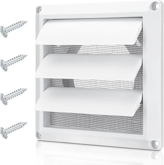4 Inch Outdoor Dryer Vent Cover Louvered With Screen For Exterior Wall - Durable 6"x6" Face, With 4 Screws, For 4" Dryer Exhaust Pipe Vent Hood Outlet Airflow, Weather & Uv-Resistant, Plastic, White