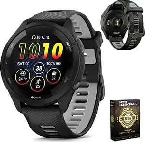 Garmin Forerunner 265 Running Gps Smartwatch, Amoled Display, 46mm, Black/Powder Gray, 010-02810-00 - Bundle W/Deco Essentials 26-Month Cps Plan