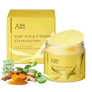 Anai Rui Turmeric Kojic Acid Exfoliating Cleansing Pads 50 Pcs - Deep Cleansing Brightening, Exfoliating Scrub For Face & Body, Acne Treatment, Skin Tone Evening