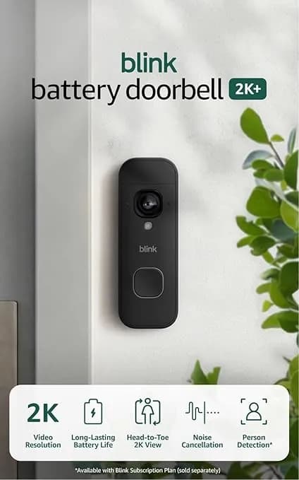 Blink Battery Doorbell 2k+ (Newest Model) — Wireless Video Doorbell, 2k Video Resolution, Enhanced Audio. Sync Module Core Included – System (Black)