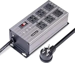 Startech Flat Plug 6-Outlet Heavy Duty Industrial Power Strip, Taa - 125v/15a With Surge Protector, 8ft/2.4m Extension Power Cord, Mountable Pdu, Emi/Rfi Isolation, Nema 5-15p/R