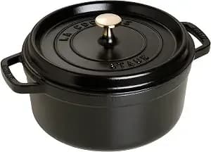 Staub La Cocotte Round 40500-281 "Pico Cocotte Round, Black, 11.0 Inches (28 Cm), Two-Handed, Enameled Pot, Waterless Cooking, Induction Compatible